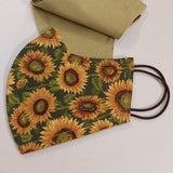 Sunflower, 2 layer, Reusable 100% cotton fitted face mask with nose wire, reversible.