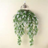 Wall Hanging Fake Flower Lavender Plant Basket Plastic Rattan Room Decoration