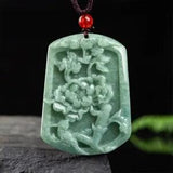 New 100% Natural Grade A Jade Jadeite Lucky Peony Flower Bird Pendant Women Gift