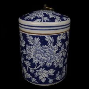 Old Blue & white porcelain Painted peony flowers jar pots Pen washing a354