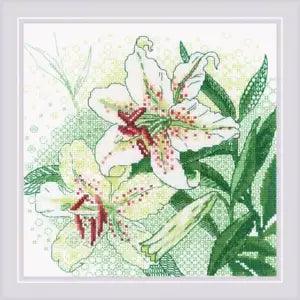 Riolis counted Blackwork stitch Kit White Lilies 20x20cm, DIY
