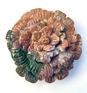 4.5" Natural Ocean Jasper Quartz Carved Crystal Peony Flower