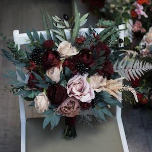 Deep burgundy neutral bouquet - size 17" Bridal bouquet Vine faux bouquet  Wedding flowers Silk flowers Boho wedding