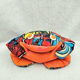 Weighted Frog Stuffy Plushie with Spiderman Themed Comic Fabric w Orange Tummy Featuring Shiny Flower Button Eyes, Filled with Flax Seeds