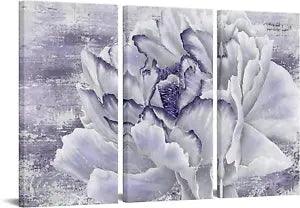 Fushvre 3 Panel Peony Canvas Wall Art Light Purple Flower Picture Painting Decor