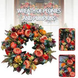 Fall Peony Pumpkin Artificial Flower Wreath Garland Front Door for Thanksgiving