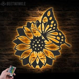 Sunflower Farmhouse Metal Wall Art LED Light Sunflower Butterfly Sign Home Decor Sunflower Barn Nursery Decoration Xmas Birthday Gifts
