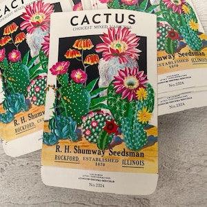 Vintage seed packs, Cactus, unused NOS envelope  Ephemera, Botanical, Flowers, 5 pcs