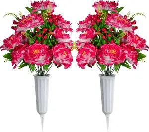 Artificial Cemetery Flowers for Grave Set of 2 Artificial Memorial Peon...