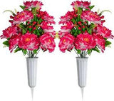 Artificial Cemetery Flowers for Grave Set of 2 Artificial Memorial Peon...