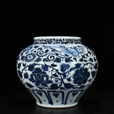 12.6" Chinese Old Antique Porcelain yuan dynasty Blue white peony flower Jar pot
