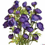 Purple Mini Faux Ranunculus Bush, Artificial Silk Flowers, Dark Purple Wedding Bouquet, Fake Roses, Miniature, Wreath Making Supplies, Small