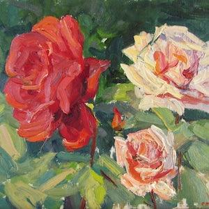 Roses oil painting, Red roses art, Red flowers, Rose buds painting, Vintage Roses