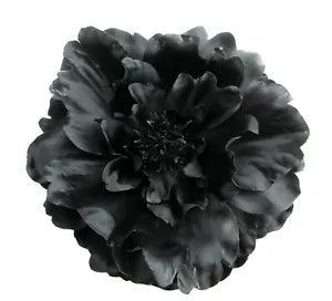 Large 6" Black Peony Poly Silk Brooch Pin, Corsage,Hat,Romantic,Goth,Formal