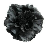 Large 6" Black Peony Poly Silk Brooch Pin, Corsage,Hat,Romantic,Goth,Formal