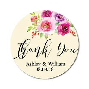 Darling Souvenir Round Peony Flowers Thank You Stickers Wedding-QnM