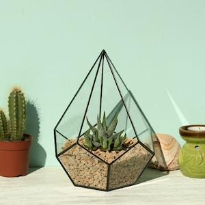 Small stained glass florarium; Decorative tank for home flowers, artificial plants; Cute handcrafted table decor; pentagonal pyramid pot;