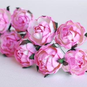 Paper flower, wedding supplies, handmade flowers, English  peony Ranunculus roses 25 pcs., size 3.5 cm., sweet pink brush color.