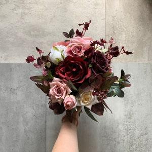 Burgundy and Marsala Bridal Bouquet 12" / Mauve Bridesmaid Bouquet/ Eucalyptus Bouquet/ Rustic Wedding Bouquet/ Greenery Bouquet
