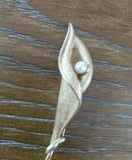 Vintage RSK Calla Lily Flower Brooch Pin Gold Tone Metal Pearl 3"