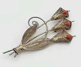 Vtg Filigree Brooch Pin Coral Sterling Silver Large Calla Lily Flower Jewelry