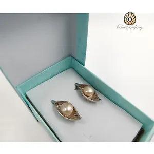 S925 Sliver Freshwater Calla Lily Cream White Beaded Pearl Stud Earrings Gift