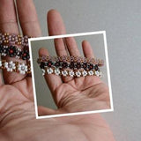 Daisy Flower Design Handmade Bracelet. Small seed beads.  Great Gift for Her, black, white, purple, beads dainty bracelet. Great gift idea.