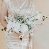White orchid bridal bouquet - Assymetric bouquet - boho flower bouquet - faux flower bridal bouquet