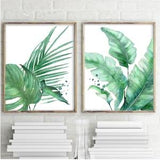 Green Plant Botanical Set 2 Prints Watercolor Monstera Palm Leaves Painting Minimalist Art Large Prints Living Room Decor Nursery Decor