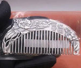 Soild Real 999 Pure Silver Comb Handmade Peony Flower Jewelry Hair Care Comb