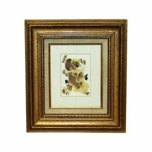 Vintage Pressed Flowers Matted in Golden Frame with Glass & Wall Hanging Cable