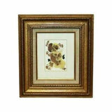Vintage Pressed Flowers Matted in Golden Frame with Glass & Wall Hanging Cable