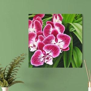 Tropical pink orchid flower painting, Home nature wall decoration, Colorful tropical art, Original painting