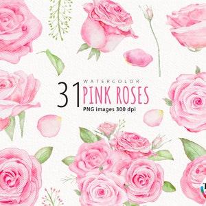 Watercolor Pink Roses Clipart, Roses Bouquet, Pastel Roses , Rose Clipart, Dusty Rose, Wedding Clipart, Floral Watercolor, Vintage Flower