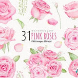 Watercolor Pink Roses Clipart, Roses Bouquet, Pastel Roses , Rose Clipart, Dusty Rose, Wedding Clipart, Floral Watercolor, Vintage Flower