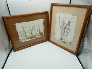 2 Vintage Dried Pressed Grass Gregg Billman Signed in Frames Artist Original Art