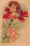Red and Pink Carnation Flower Face Fantasy Antique Postcard J64433