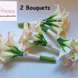 TWO Small Blush Pink Calla Lily Bridesmaid bouquets, Flower Girl Bouquet, Toss Bouquet