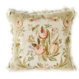 Wool Needlepoint Throw Pillow Cover | Vintage French Style Pillowcase Beige Rose Bouquet Cushion Cover 16x16 for Chair Couch Sofa Bench Bed