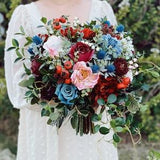 B64 Wedding Flower Bridal Bouquet Faux Silk Boho Dusty Blue Navy Mauve Blush Burgundy Twilight Teal Berries Thistles Pink Red Baby??s Breath