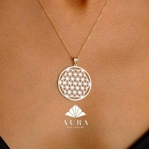 14K Gold Flower Of Life Necklace, Seed of Life Necklace, Handmade Necklace, Flower Of Life Pendant, Geometry Medallion, Anniversary Gift