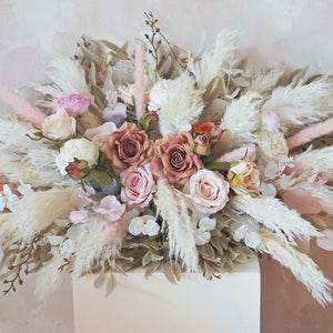 Mauve, Baby Pink, and white Pampas Flower Arch Arrangement,  Boho Wedding Decor, Wedding Backdrop, Swag For Arch