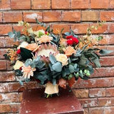 Protea bouquet, Dried flower bouquet, Dried baby's breath bouquet, Orange dahlia bouquet, Fall wedding flowers, Silk wedding bouquet