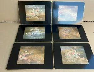 6 Clover Leaf Traditional Table Mats Birds Flower Cork Back Lily Pad Vintage UK