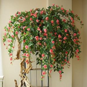 Hanging Rose Vine with Buds, Small Rose Long Stem, Artificial Flowers, Rustic Home Floral Decor, Wedding Party Arrangement, for Garland Arch