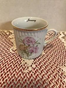 Original Bohemia Collectors Mug JANUARY Czech  Republik CARNATION Flower