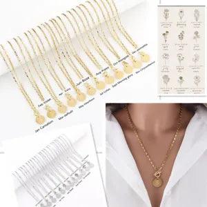 Flower Of The Birth Month Pendent Necklace Disc Coin Shape Charm Chain Jewelry