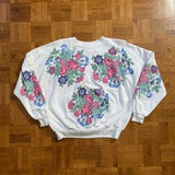Vintage 1980s 1990s Floral Flowers All Over Print AOP Double Sided Crewneck Sweatshirt