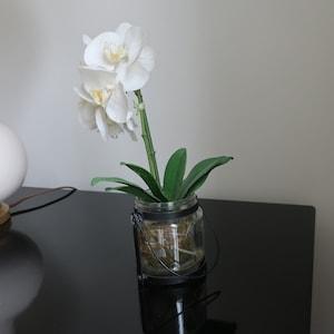 Artificial Faux White Orchid with Plant Holder | Stunning Indoor Plant for Home Decor | Beautiful Unique Planter as Decorative Accessory