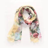 Silk Scarf Soft Sheer Half Sarong Wrap Peony Dots Flower Bouquet Assorted Color